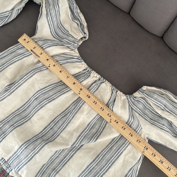 Anthropologie Tularosa Off Shoulder Linen Tassel Blouse Top Womens Small Blue - Picture 9 of 9